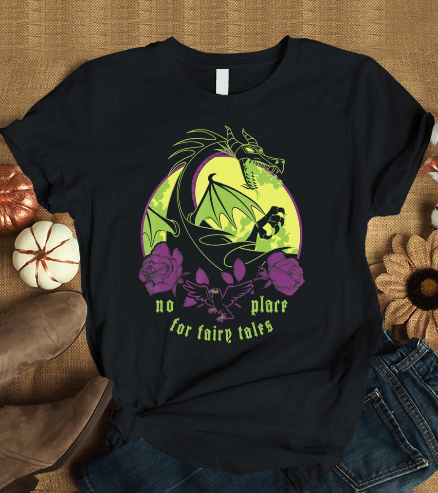 Disney Villains Maleficent Dragon No Place for Fairy Tales Roses Raven T-Shirt