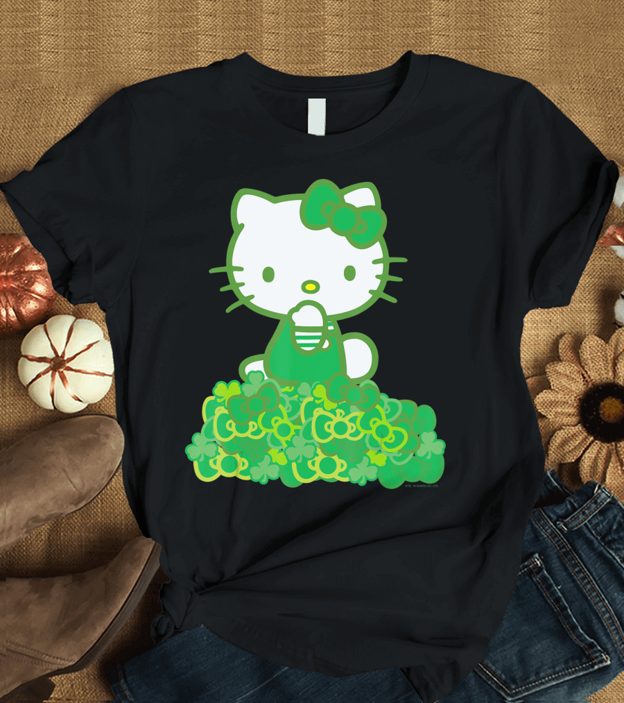 Hello Kitty Surrounded by Green Bows and Clovers T-Shirt