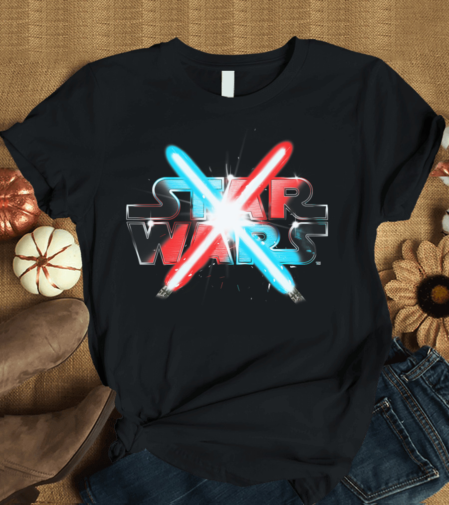 Star Wars Duel with Red and Blue Lightsabers T-Shirt