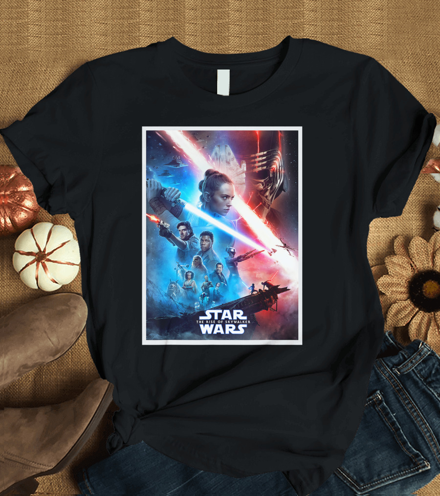 Star Wars The Rise Of Skywalker Characters Movie Poster Rey Kylo Ren Lightsabers T-Shirt
