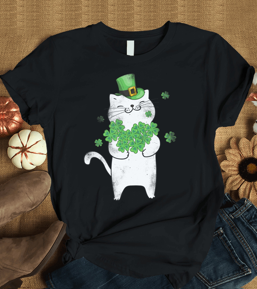 Cat Leprechaun Cat Lover Shamrock Green Hat St. Patrick's Day T-Shirt