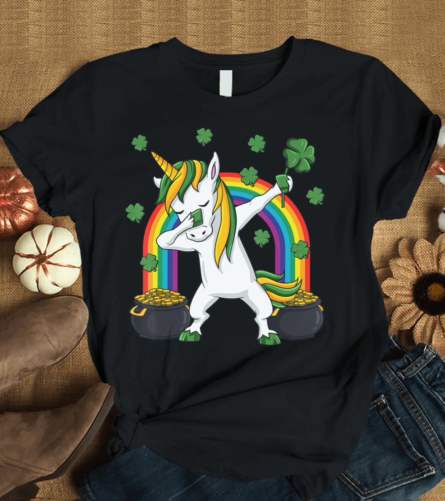 Dabbing Unicorn St Patricks Day Rainbow Irish Dab Girls T-Shirt