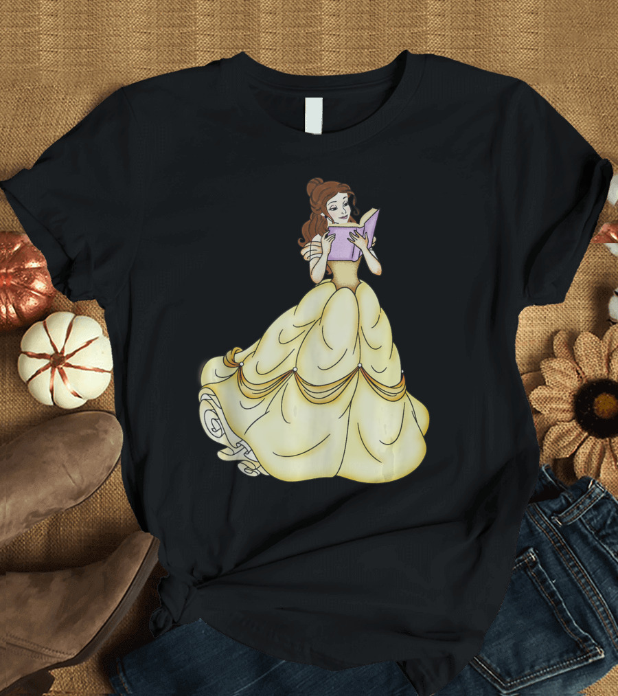 Disney Beauty And The Beast Belle Reading Yellow Dress Book T-Shirt