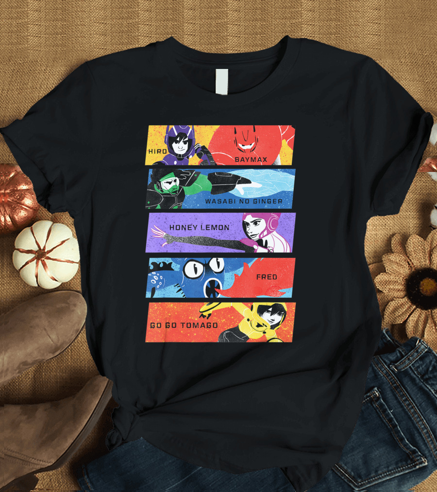 Disney Big Hero 6 Hiro Baymax Wasabi No Ginger Honey Lemon Fred Go Go Tomago T-Shirt