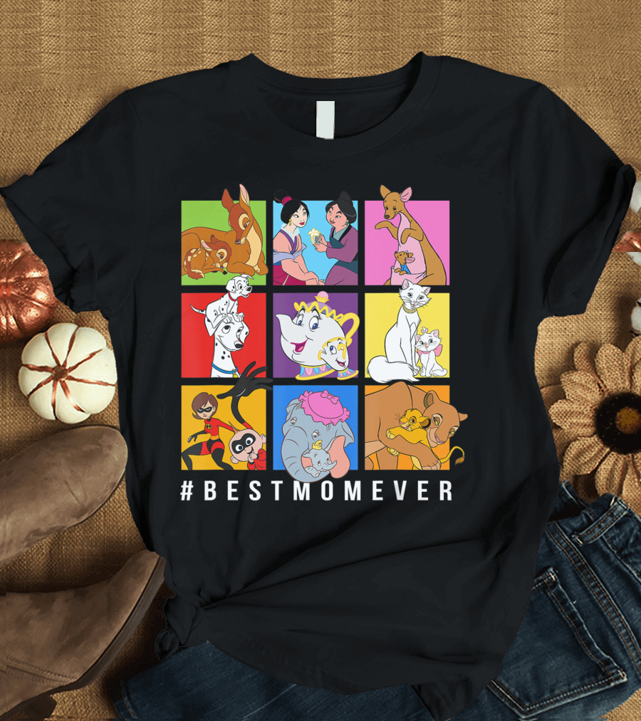 BestMomEver Disney Characters Bambi, Mulan, Kangaroo, Dalmatians, Mrs. Potts, Duchess, Incredibles, Dumbo, Lion King T-Shirt