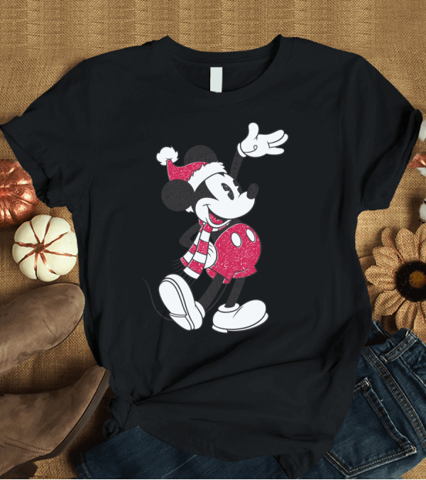 T-Shirt: Disney Holiday Mickey Mouse Santa Hat and Scarf T-Shirt Disney Holiday Mickey Mouse Santa Hat and Scarf T-Shirt