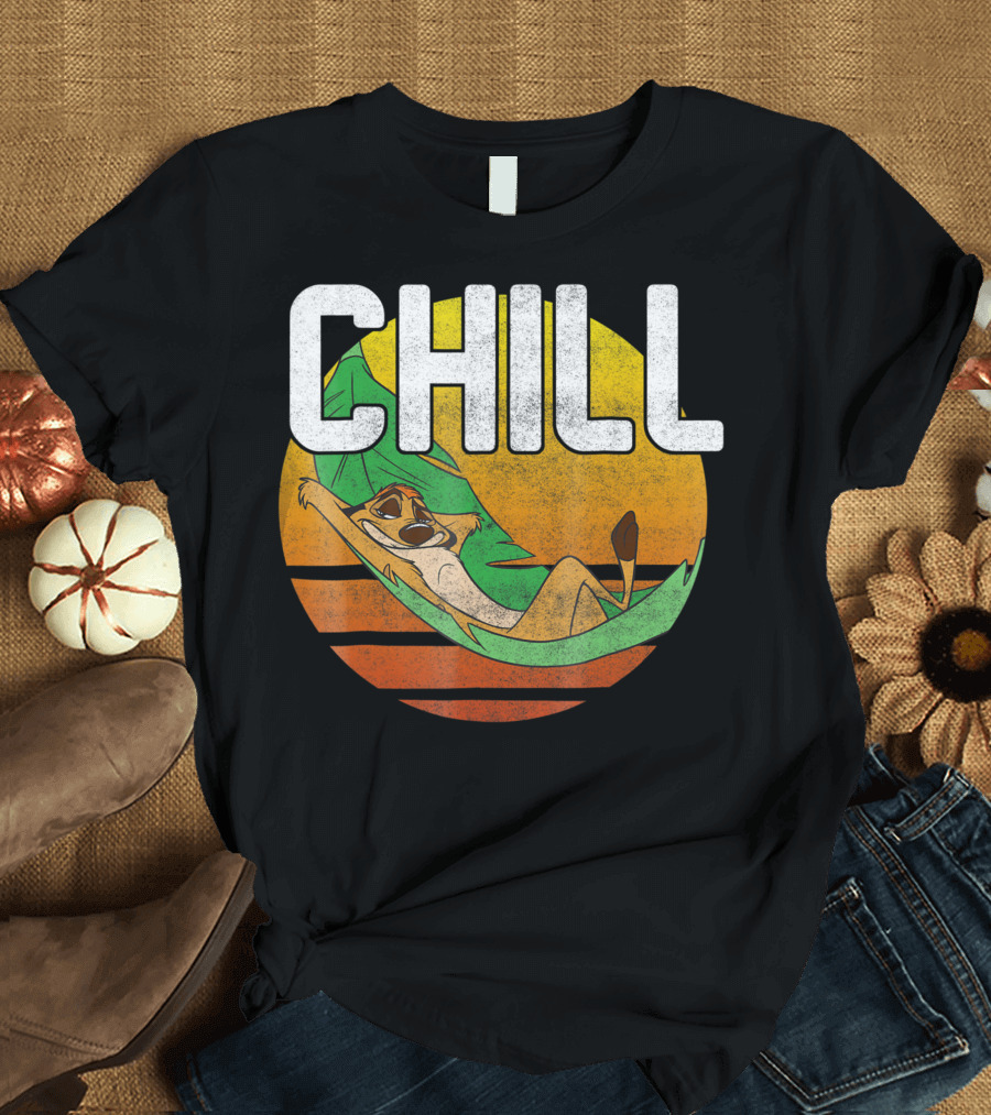 Disney Lion King Timon Relaxing Chill Leaf Hammock Sunset T-Shirt