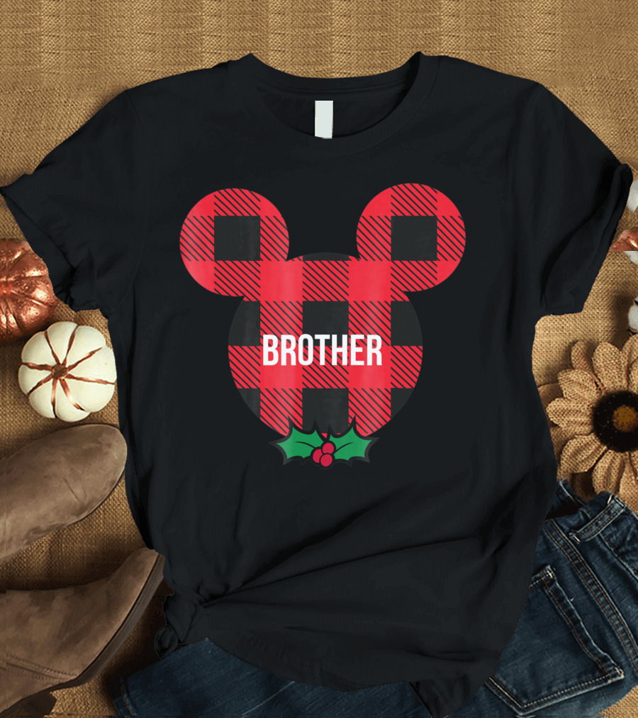 Disney Mickey Mouse Brother Holiday Family Plaid Christmas T-Shirt