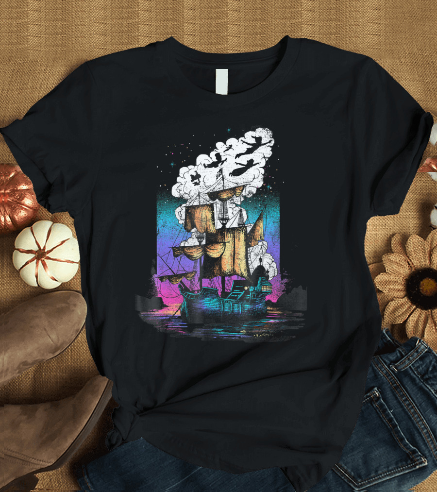 Disney Peter Pan Colorful Pirate Ship with Flying T-Shirt