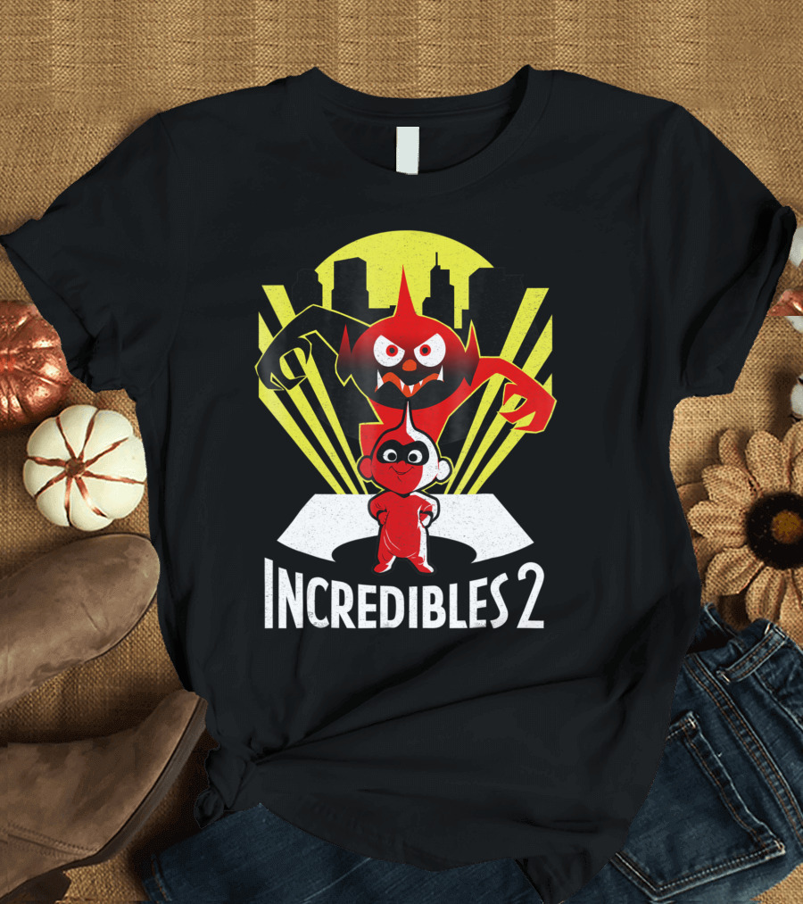 Incredibles 2 Jack Jack Demon Silhouette Retro City Background T-Shirt