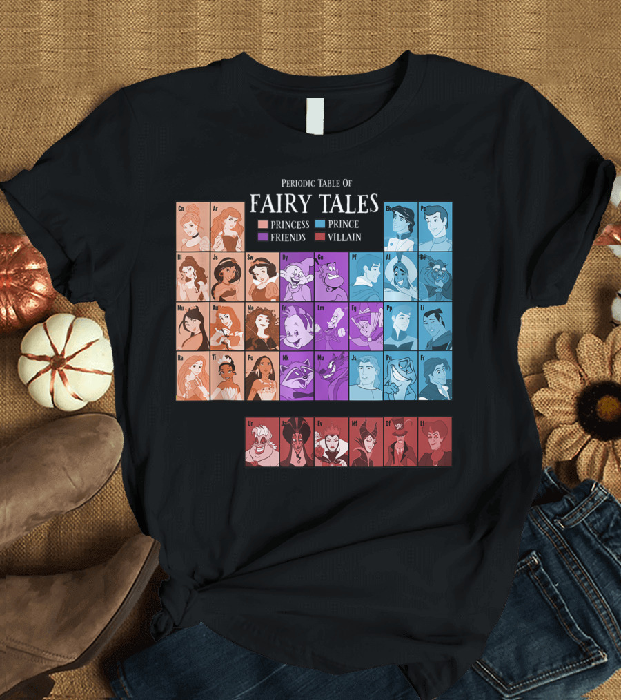 Periodic Table of Princess Fairy Tales Princess Friends Prince Villain T-Shirt