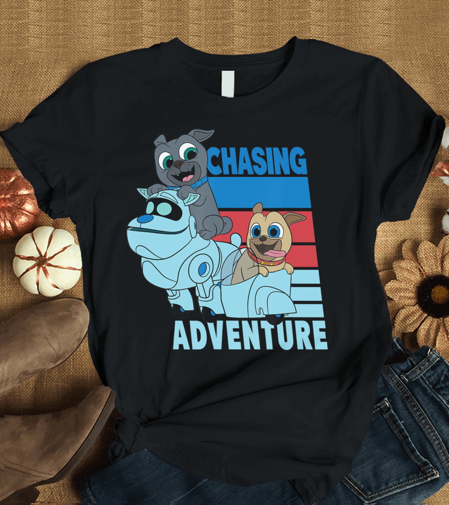 Disney Puppy Dog Pals Chasing Adventure Fun with Puppies on Scooters T-Shirt