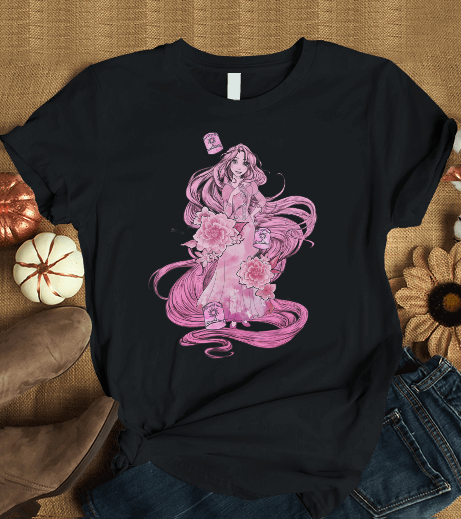Disney Tangled Pink Tonal Rapunzel Lanterns and Flowers T-Shirt