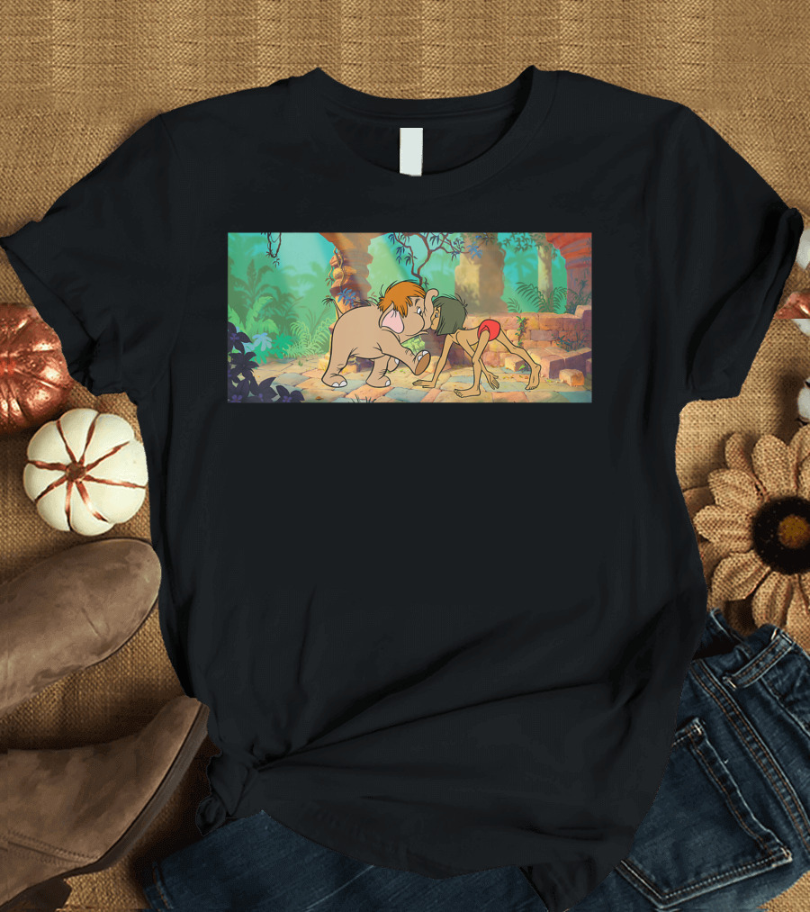 Disney The Jungle Book Mowgli and Elephant Jungle Scene T-Shirt