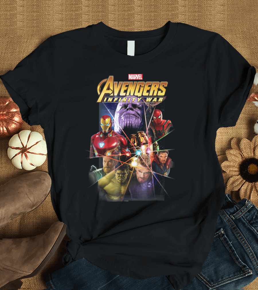 Marvel Avengers Infinity War Iron Man Thor Hulk Captain America Thanos Gauntlet Prism T-Shirt