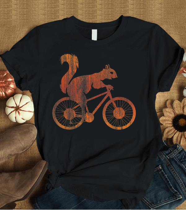 T-Shirt: Squirrel Riding Vintage Bicycle T-Shirt Squirrel Riding Vintage Bicycle T-Shirt