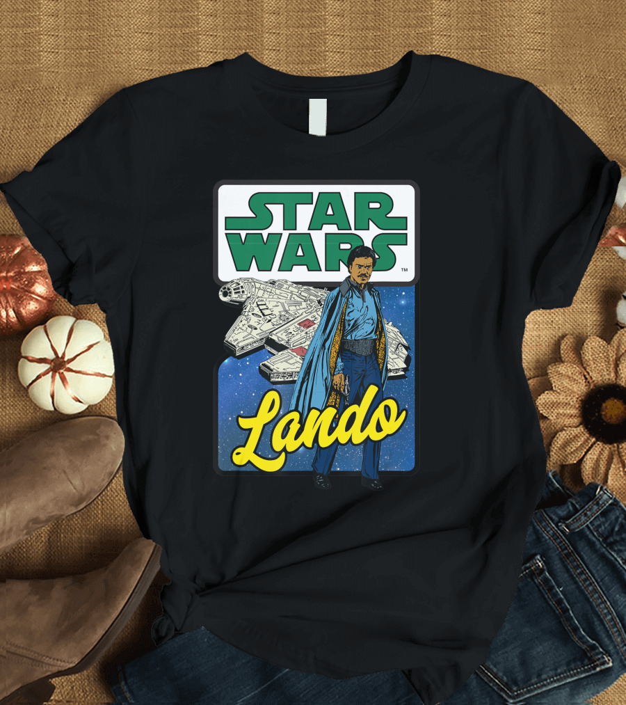 Star Wars Lando Millennium Falcon Graphic with Space Background T-Shirt