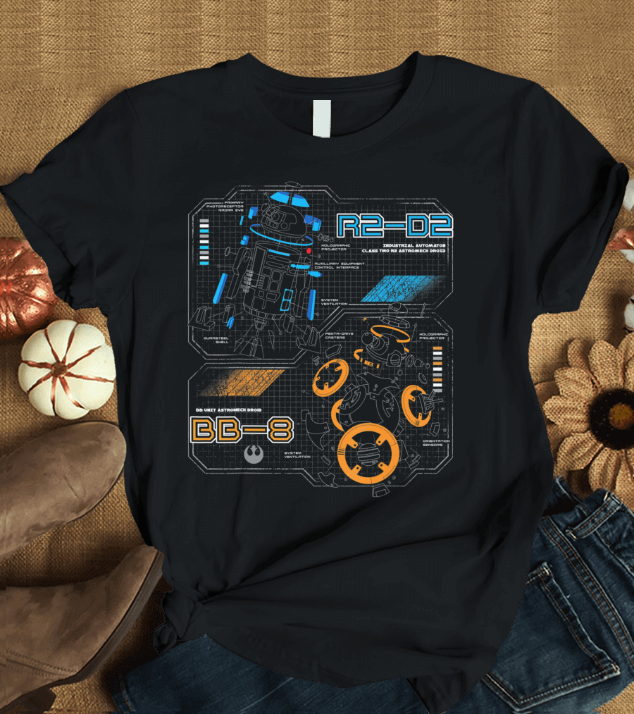 Star Wars R2-D2 BB-8 Droid Schematic Industrial Automation Class Two Astromech Droid T-Shirt