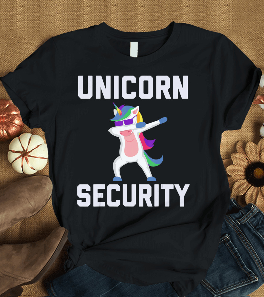 Unicorn Security Dab Pose Rainbow Mane Sunglasses T-Shirt
