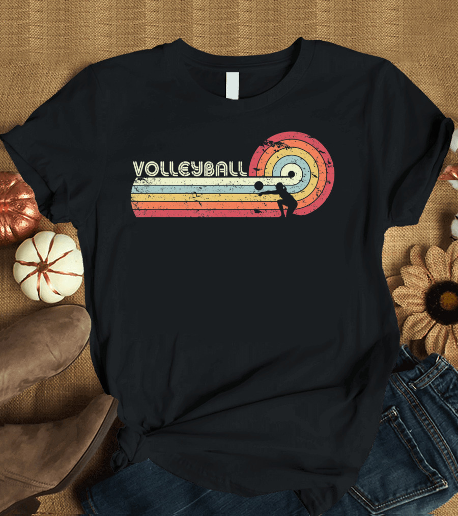 Retro Volleyball Silhouette Stripes T-Shirt