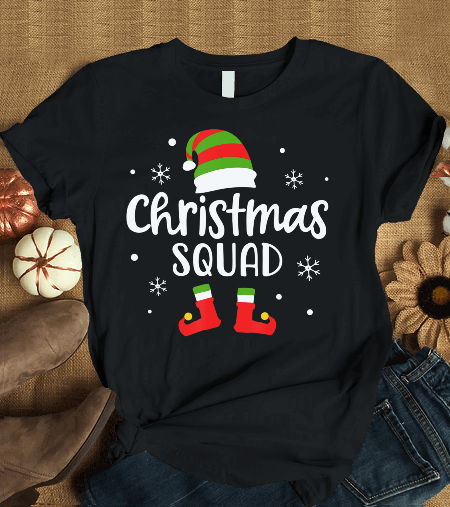 Christmas Squad Elf Hat and Boots Snowflakes T-Shirt