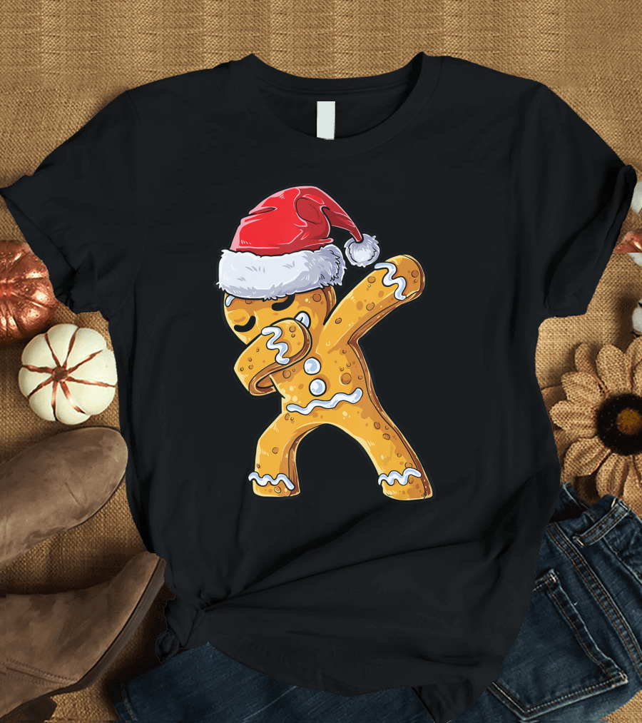 Dabbing Gingerbread Santa Christmas Boys Kids Xmas Cookie T-Shirt