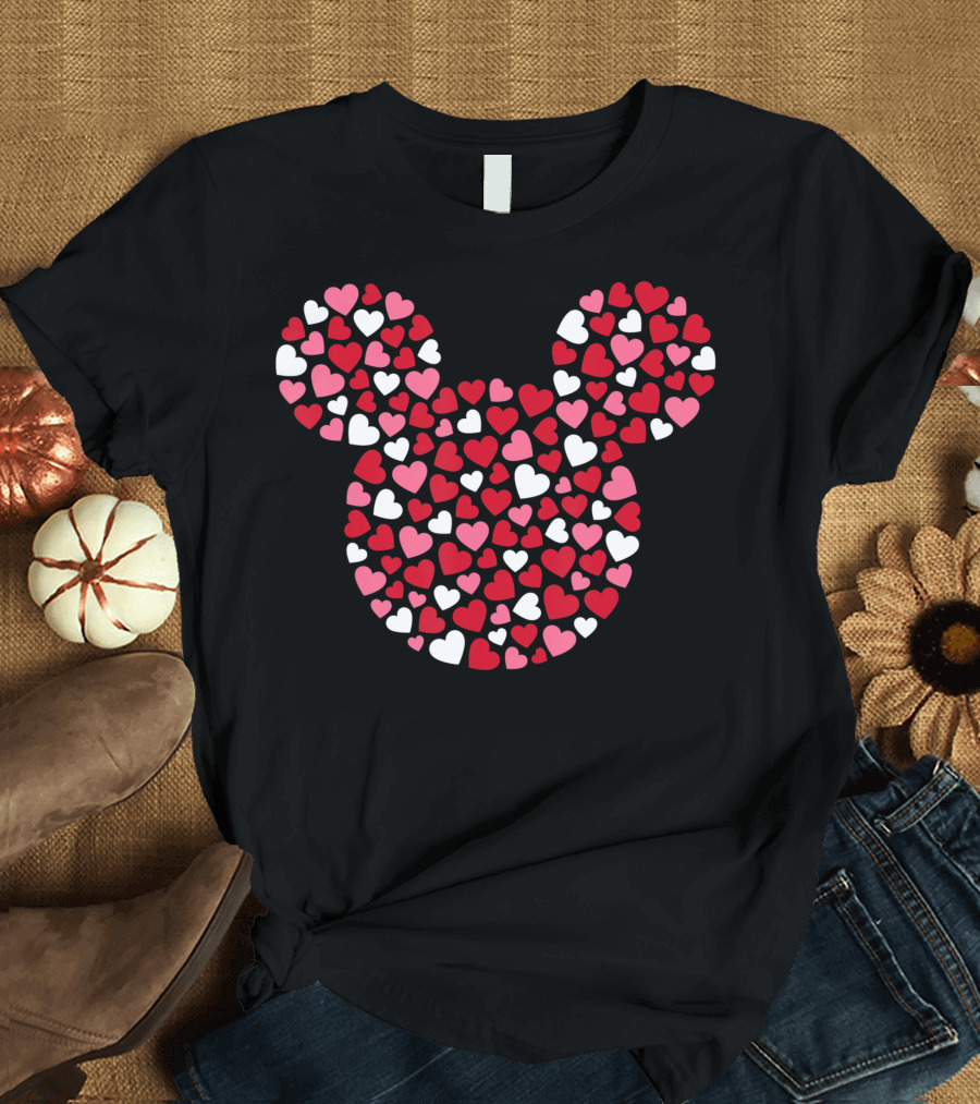 Disney Mickey Mouse Icon Pink Red White Hearts Valentines Day T-Shirt