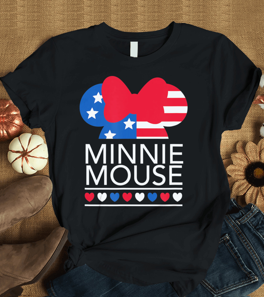 Minnie Mouse Americana Hearts Stars and Stripes Bow T-Shirt