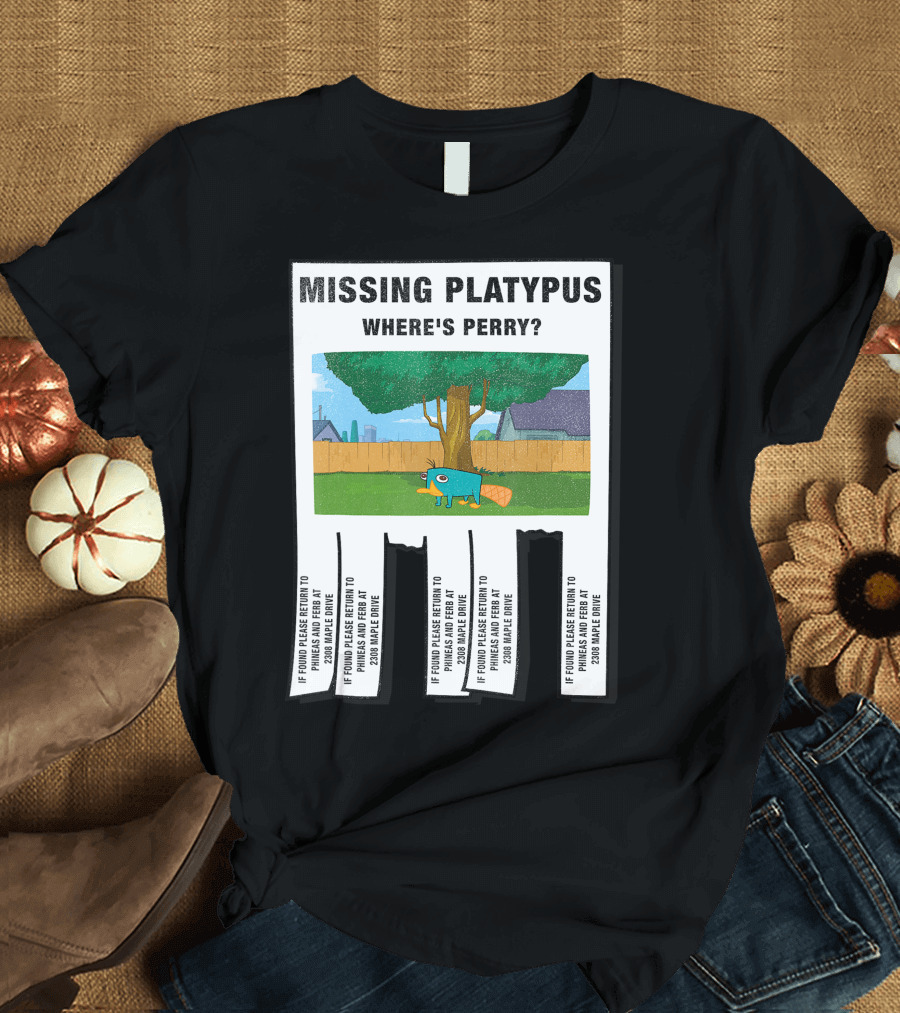 Disney Phineas And Ferb Missing Platypus Where's Perry? If Found Please Return to Phineas and Ferb 2008 Made Dove T-Shirt