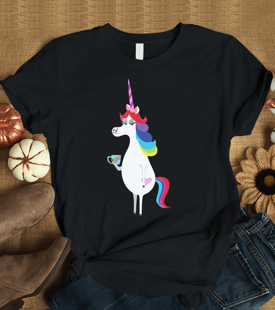 Disney Pixar Inside Out Rainbow Unicorn Character with Colorful Mane and Coffee Cup T-Shirt