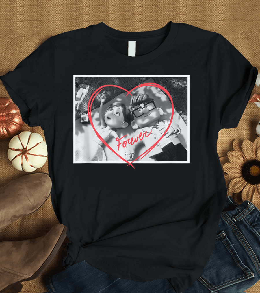 Disney Pixar Up Carl And Ellie Forever Heart Black and White Photography T-Shirt