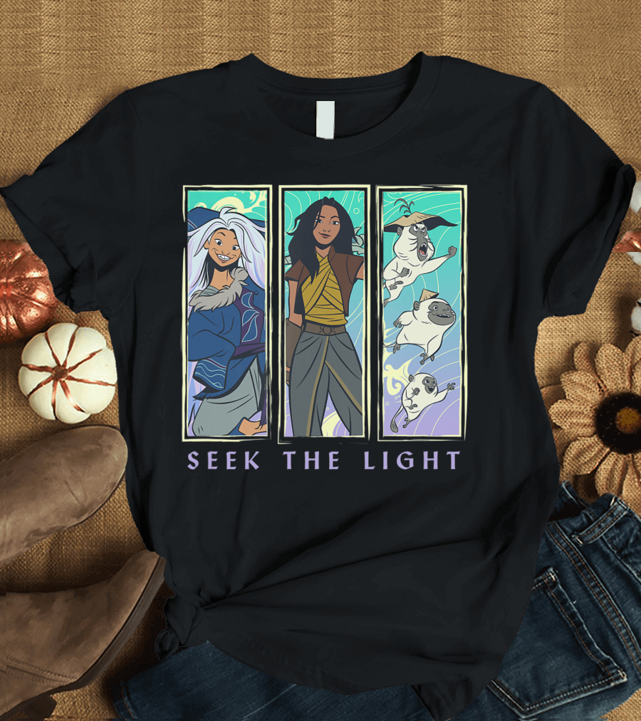 Disney Raya And The Last Dragon Seek The Light Characters and Companions Panels T-Shirt
