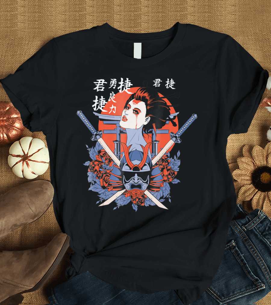 Geisha Samurai Torii Blossoms Courage Symbolism Japan T-Shirt