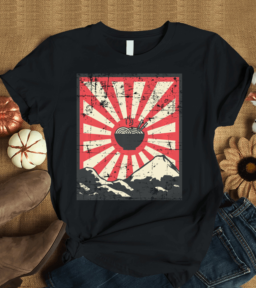 Rising Sun Japanese Anime Ramen Bowl with Mount Fuji T-Shirt