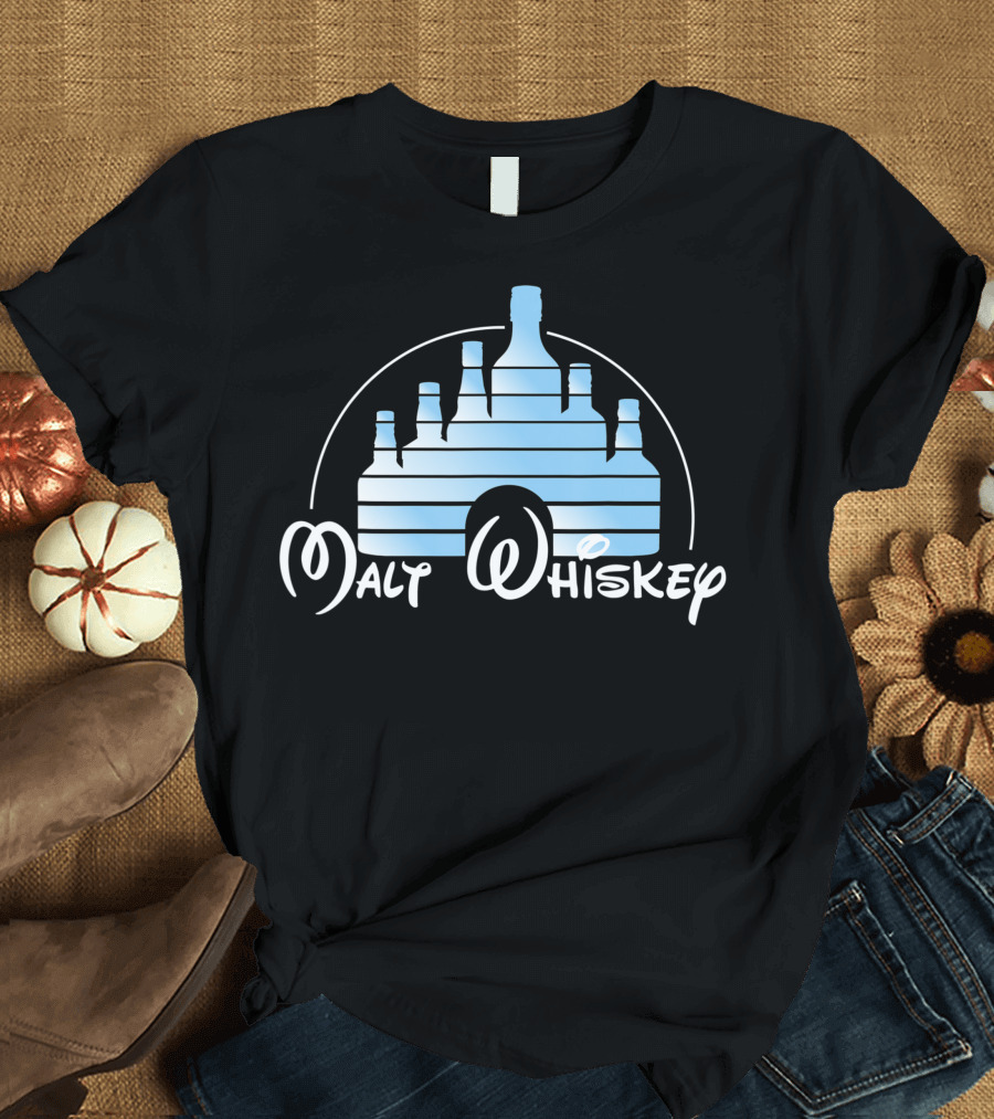 Malt Whiskey Bottle Silhouette Stripe T-Shirt