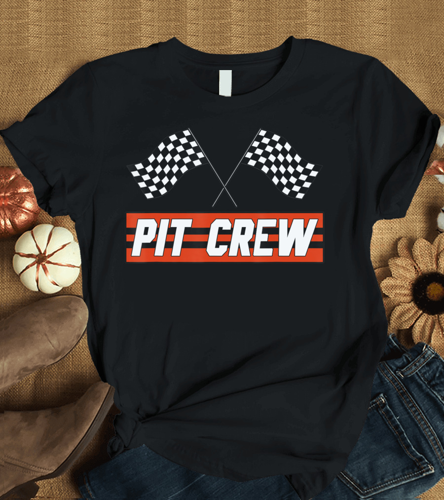 Pit Crew Checkered Flag Racing Team Party Merchandise T-Shirt