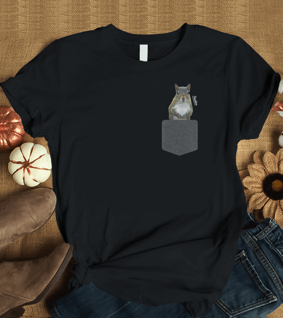 Squirrel Women Kids Boy Girl Squirrel Pocket Tee With Text Zuzu Milk T-Shirt