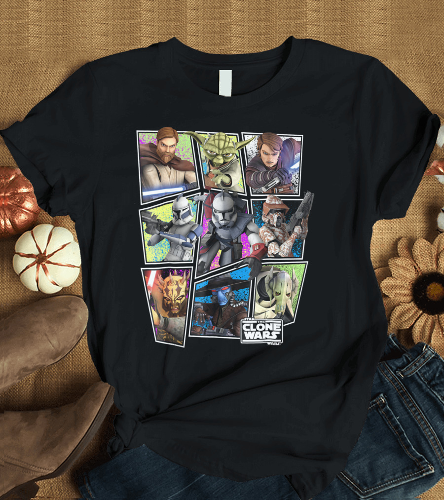 Star Wars Clone Wars Group Character Collage Featuring Jedi and Sith T-Shirt