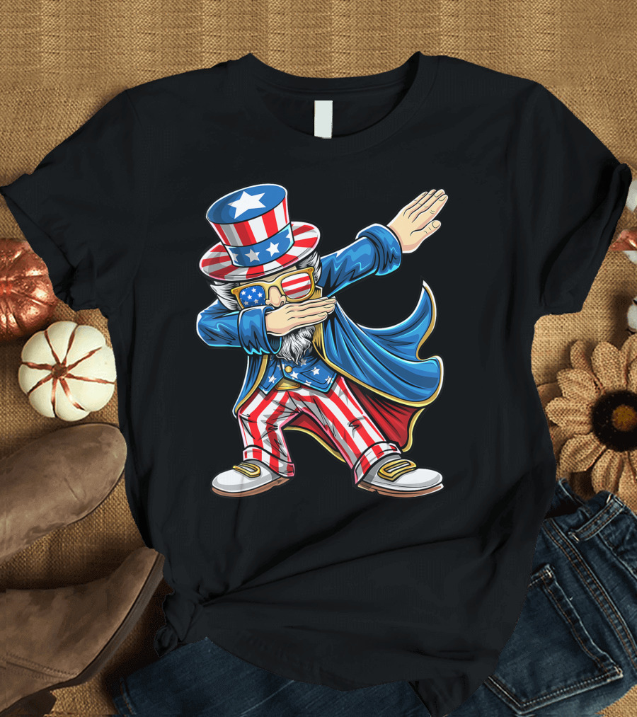 Uncle Sam Dabbing with American Flag Fourth of July Patriotic T-Shirt
