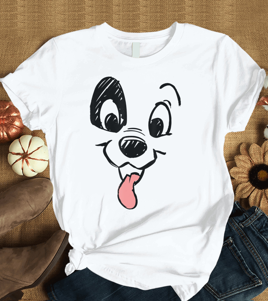 Disney 101 Dalmatians Big Face Puppy Tongue Out Black and Pink T-Shirt