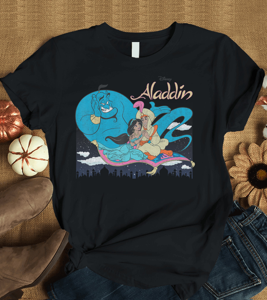 Disney Aladdin Genie Jasmine and Aladdin on Magic Carpet T-Shirt