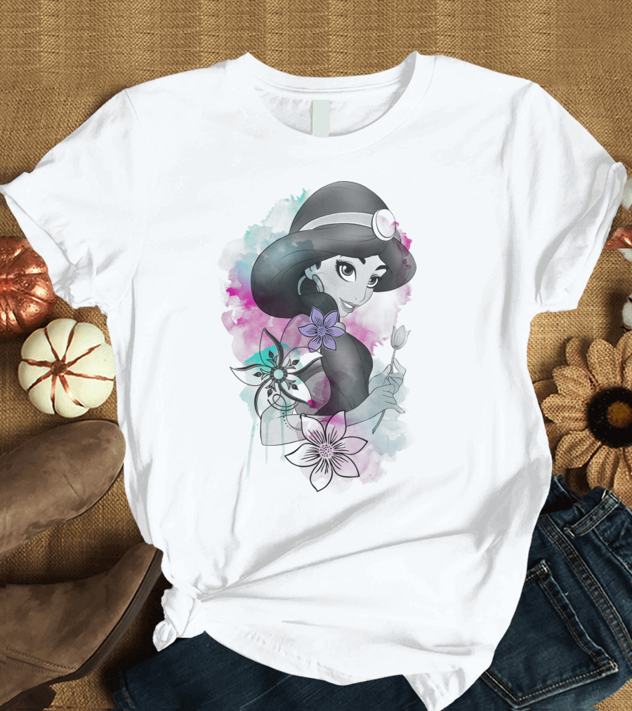 Disney Aladdin Jasmine Floral Watercolor T-Shirt