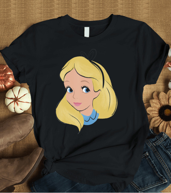 T-Shirt: Disney Alice In Wonderland Alice Big Face Blonde Hair Blue Eyes Bow T-Shirt Disney Alice In Wonderland Alice Big Face Blonde Hair Blue Eyes Bow T-Shirt