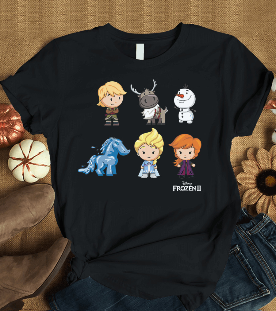 Disney Frozen 2 Chibi Characters Kristoff Sven Olaf Elsa Anna Water Spirit Lineup T-Shirt