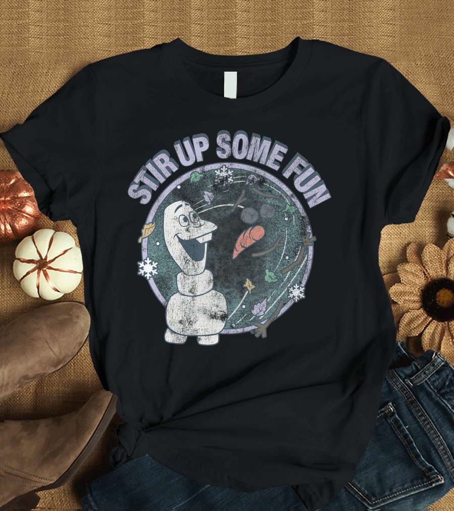 Disney Frozen 2 Olaf Stir Up Some Fun Snowflakes Leaves and Carrot Nose T-Shirt