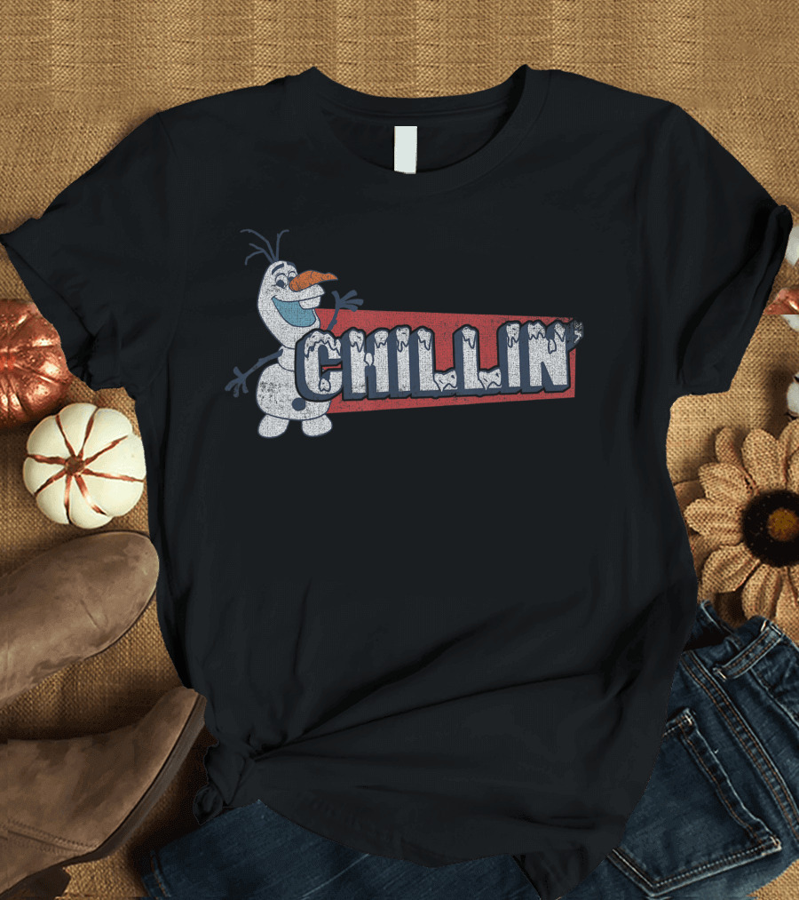 Disney Frozen Olaf Chillin' Ice Text Red Block T-Shirt