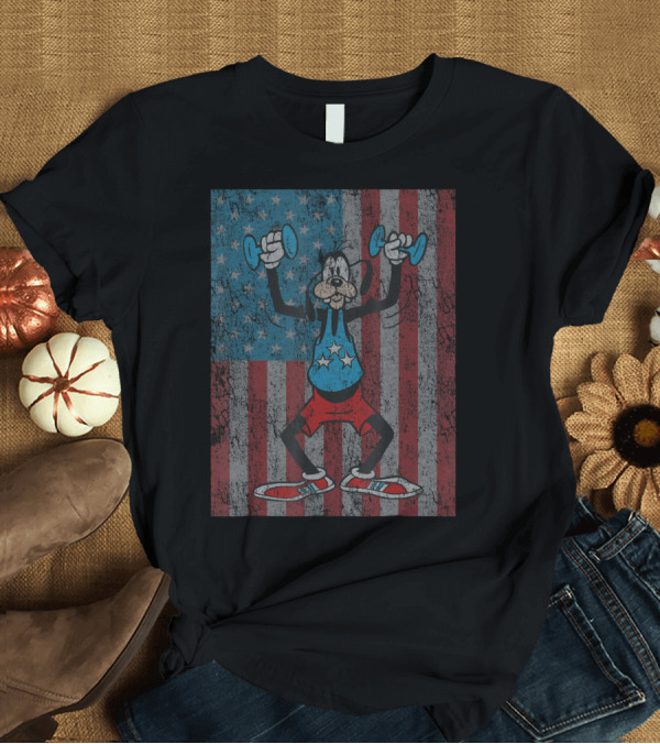 T-Shirt: Disney Goofy Pumping Iron Americana Stars and Stripes Fitness T-Shirt Disney Goofy Pumping Iron Americana Stars and Stripes Fitness T-Shirt