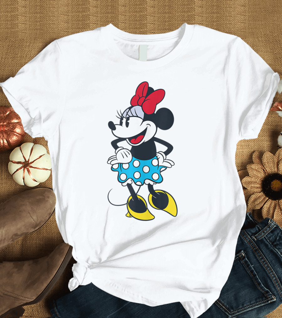 Disney Happy Minnie Mouse Classic Polka Dot Dress Red Bow T-Shirt