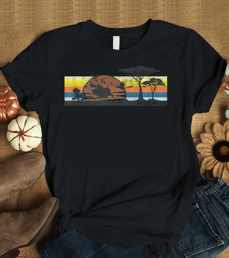 Lion King Hakuna Matata Sunset Silhouettes Striped Faded T-Shirt
