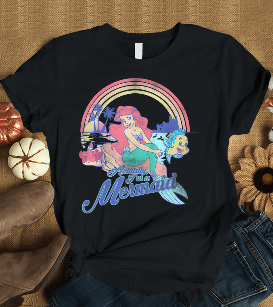 Actually I'm a Mermaid Disney Little Mermaid Pastel Rainbow T-Shirt